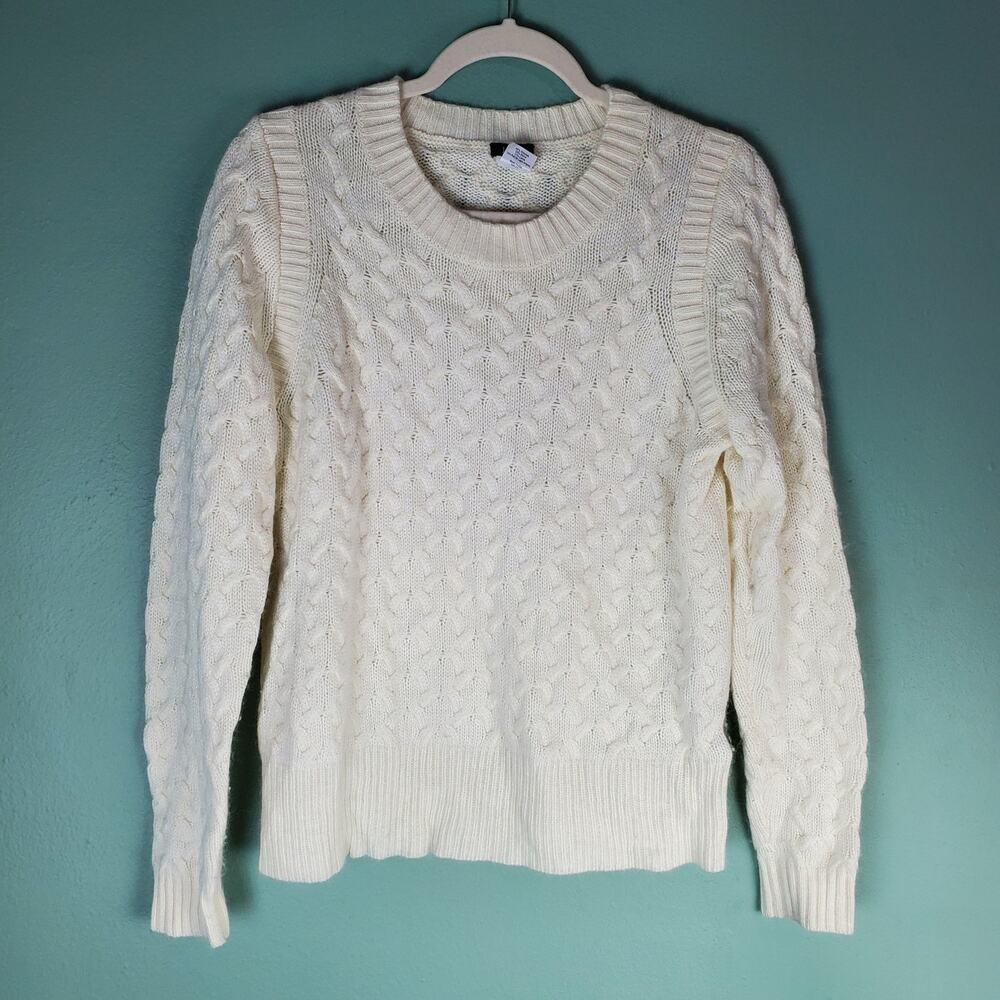 J Crew Womens Sweater Honeycomb Cable Knit Cream Wool Angora Blend Size Large